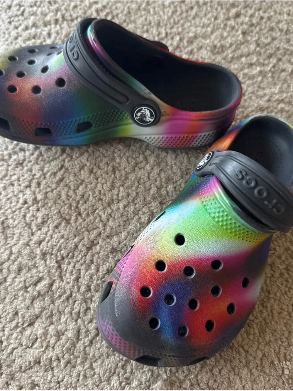 CROCS Kids Classic Clog — Rainbow Fade with Black Strap